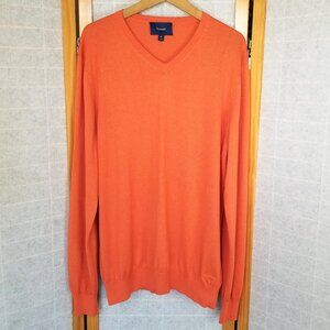 Men's Faconnable V-Neck Sweater Size XL Orange Silk Cotton Cashmere Blend